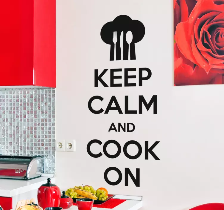 Sisustustarra teksti Keep Calm and Cook On - Tenstickers