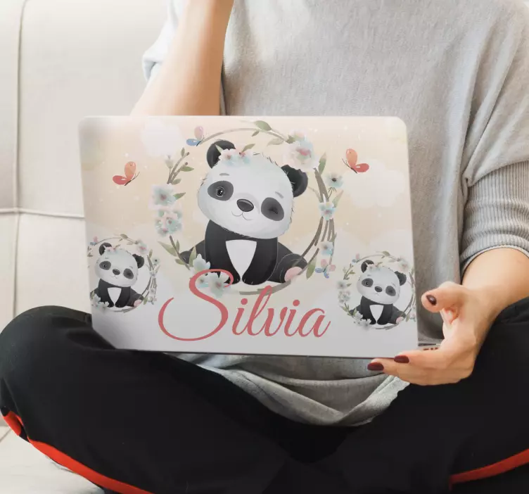 Söpö panda-teema läppäritarra - Tenstickers
