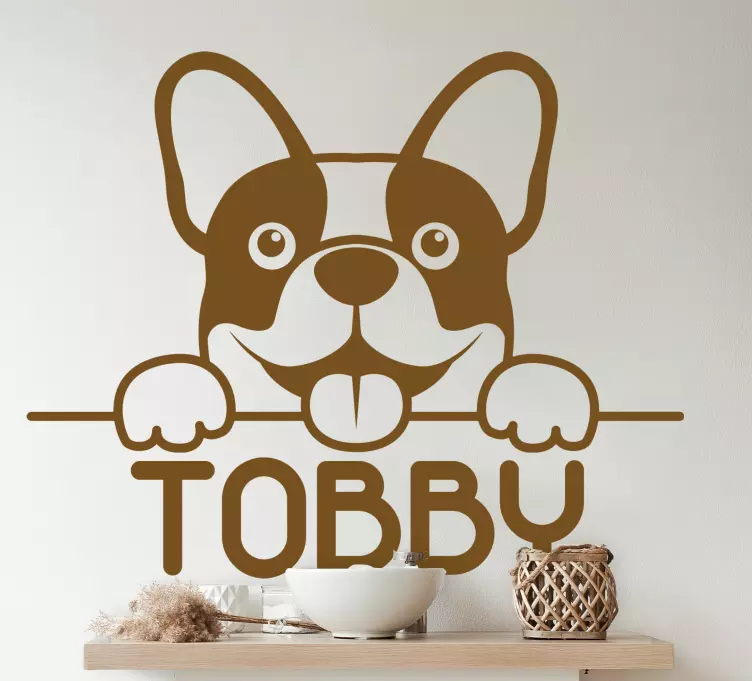 Söpö yksivärinen koira kurkistaa kissatarra ja koiratarrat - Tenstickers