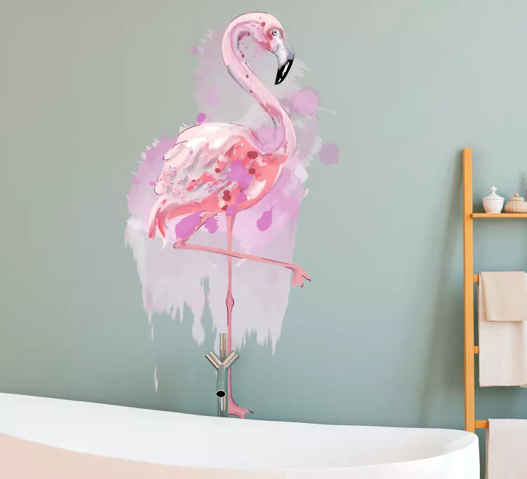 Taiteellinen kirkas vesiväri flamingo lintutarra - Tenstickers