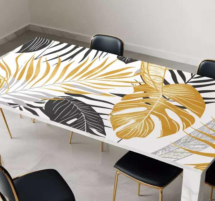 Tummat ja kultaiset lehdet huonekalutarra ruokasaliin - Tenstickers