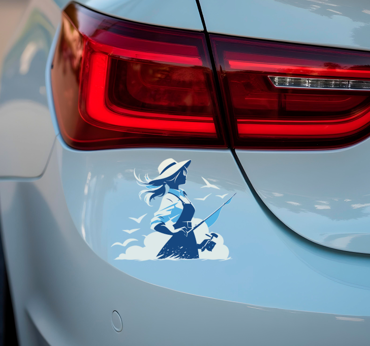 Tyttö kalastaa urheilutarra - Tenstickers