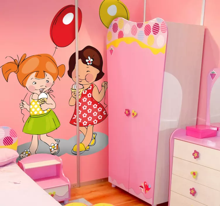 Tyttöjä, palloja ja jäätelölapsia tarra - Tenstickers