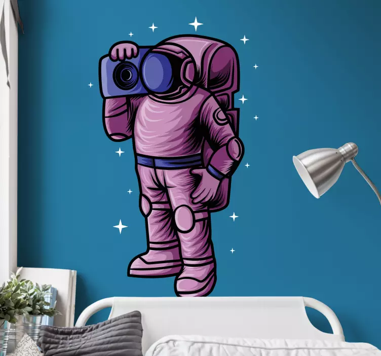 Uteliasta astronauttia tutkimassa avaruusseinätarra - Tenstickers
