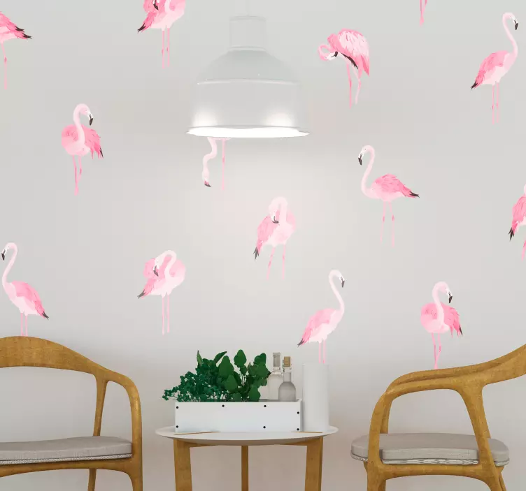 Vaaleanpunainen flamingo kuvio sisustustarra olohuoneeseen - Tenstickers