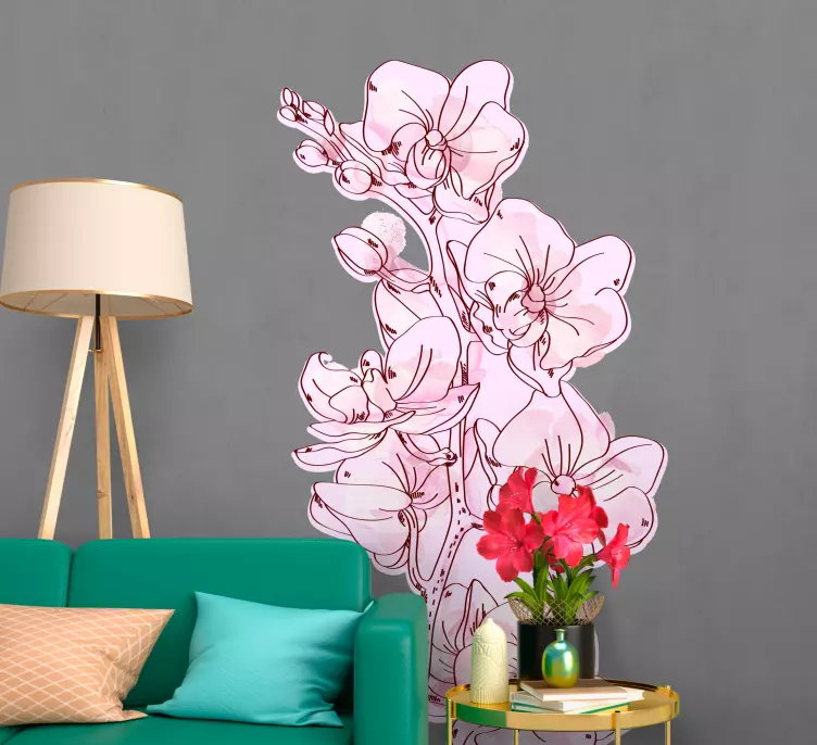 Vaaleanpunainen orkidea kuva kukkatarra - Tenstickers