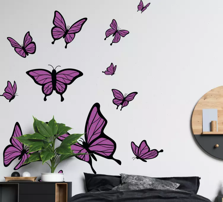 Vaaleanpunaiset lentävät perhoset perhostarra - Tenstickers