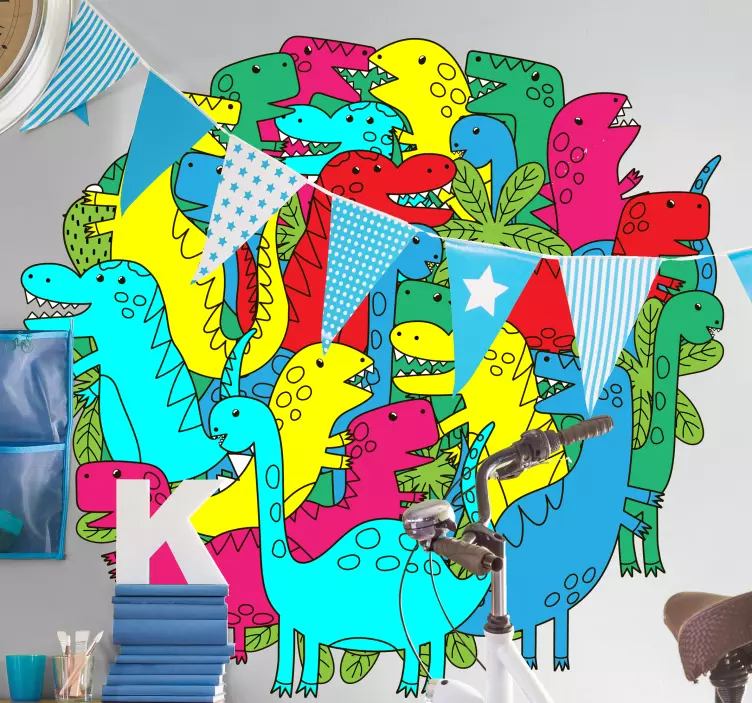 Värikäs dinosaurusryhmä dinosaurus tarra - Tenstickers