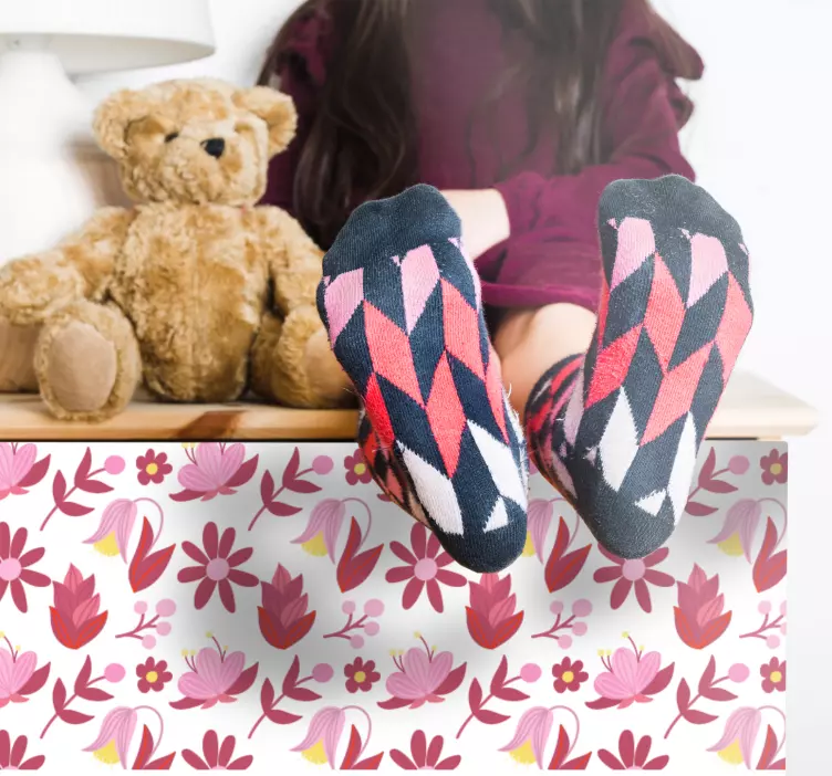 Vaaleanpunainen kukkakuvio huonekalutarra - Tenstickers