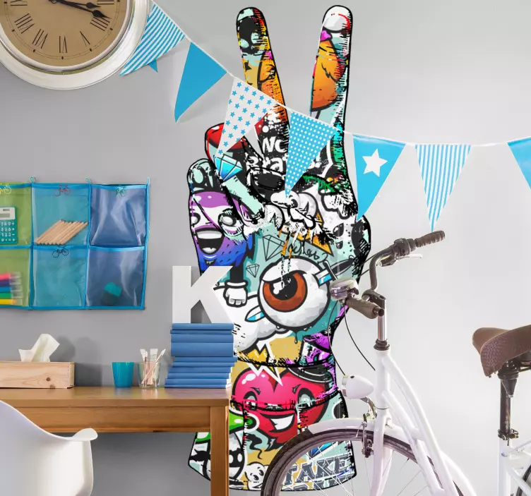 Värikäs rauhan käsi heavy metal tarra - Tenstickers