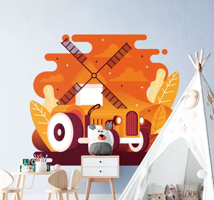 Värikäs traktorin kuva maatilan eläintarra - Tenstickers
