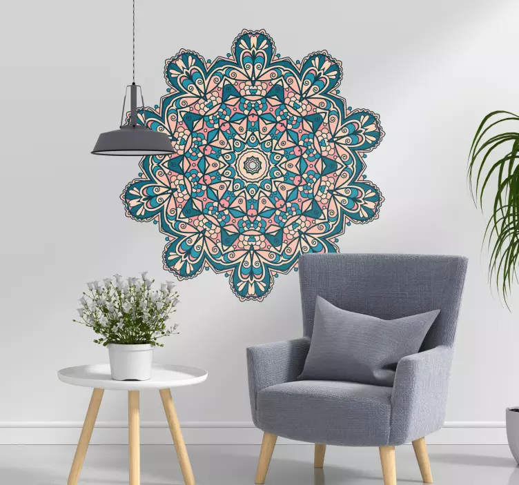 Värikäs vintage mandala piirustus seinätarra - Tenstickers