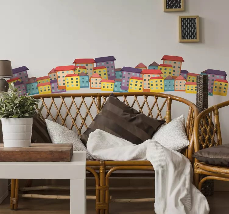 Värikkäitä taloja olohuoneen seinän sisustukseen - Tenstickers