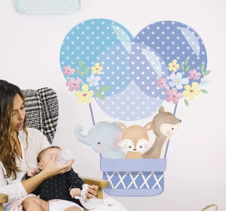 Vesiväri eläimet kuumailmapallo kuvitelma tarra - Tenstickers