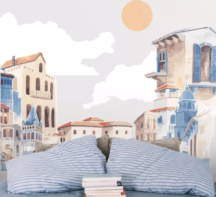 Vesiväri kaupungin piirustus kuvitelma tarra - Tenstickers