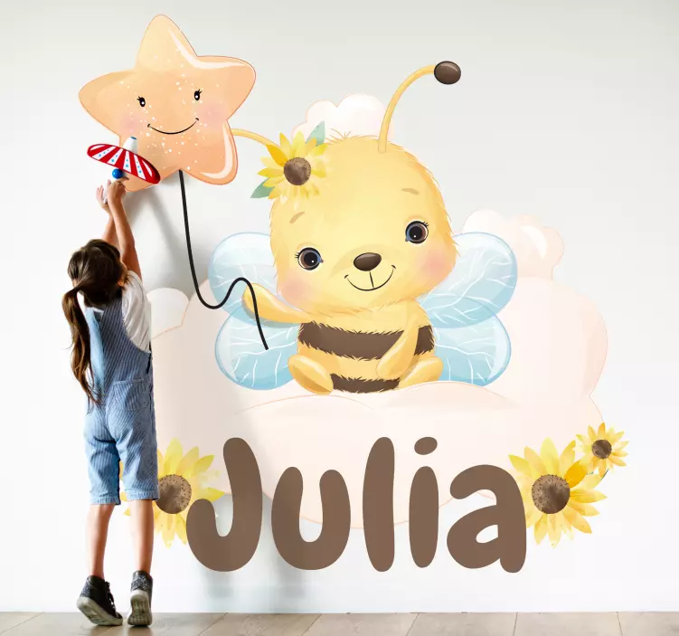 Viehättävä mehiläissuunnittelu kuvitus seinätarra - Tenstickers