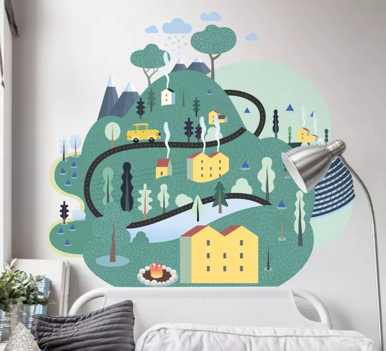 Vihreät vuoret taloilla kuvitelma tarra - Tenstickers