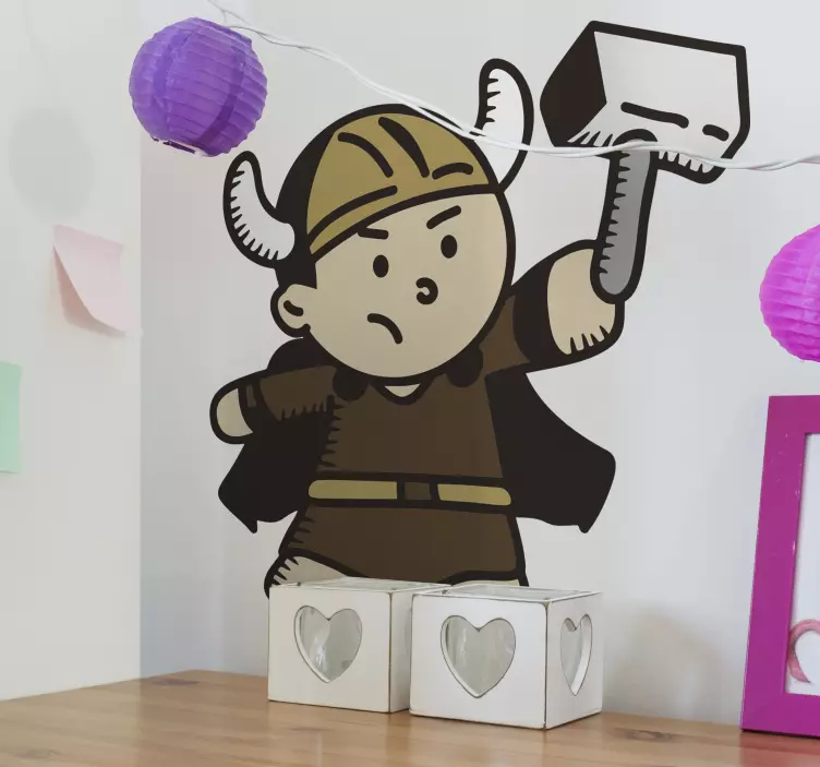 Viikinki söpö sarjakuva, jolla on vasara hahmotarra - Tenstickers
