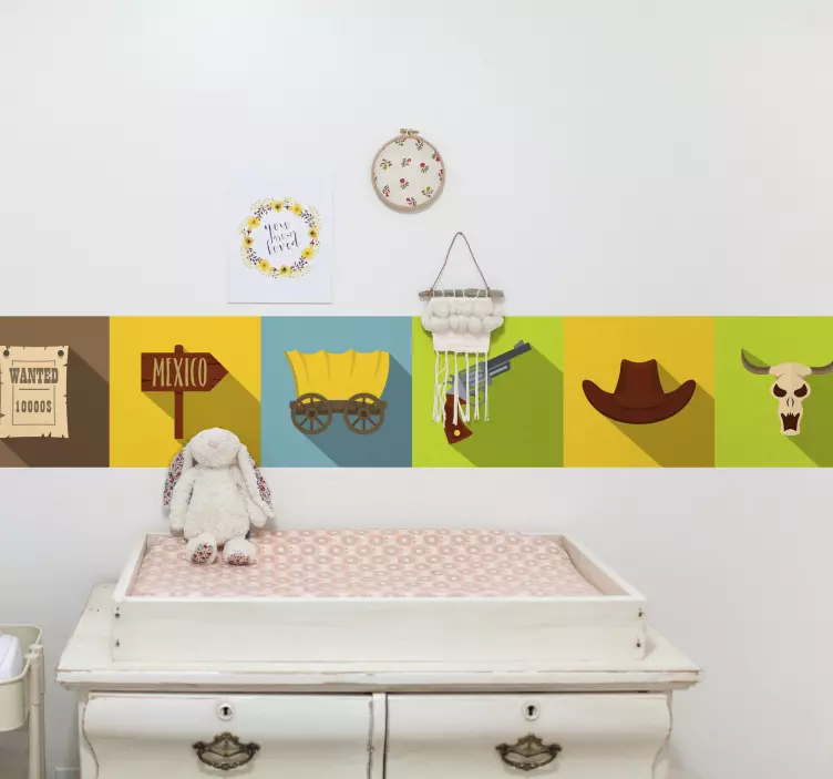 Villin lännen teemaisia elementtejä koristereunus tarra - Tenstickers