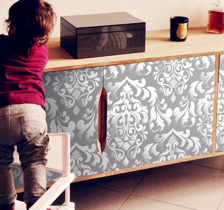 Retro harmaa kukkakuviokalustetarra - Tenstickers