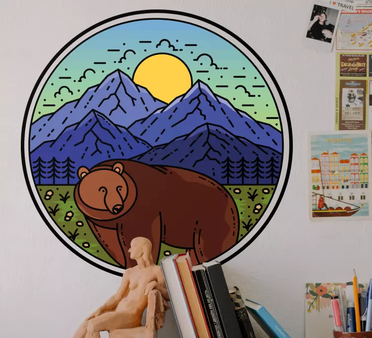 Vuori karhu pyöreä lisää tarroja eläimistä - Tenstickers