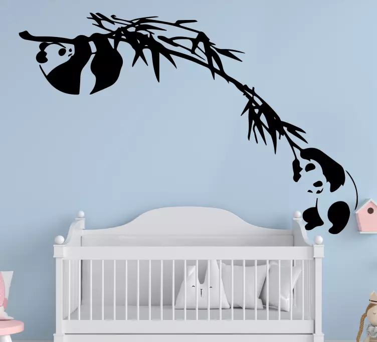 Yksiväriset pandat bambulla kuvitelma tarra - Tenstickers