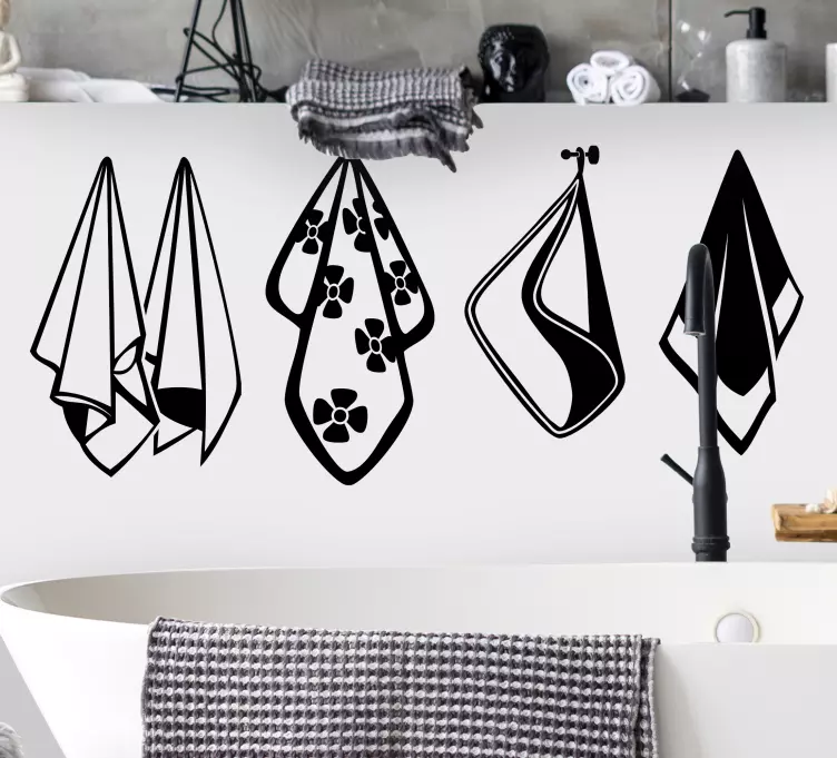 Yksiväriset pyyhkeet asetettu kuvakkeet kylpyhuonetarrat - Tenstickers