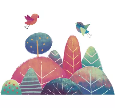Lintuja lentää metsän yllä seinätarra - Tenstickers