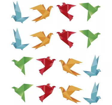 Värikkäitä origami-lintuja lintutarra - Tenstickers