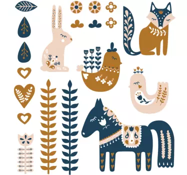 Pohjoismaisten eläinten lasten makuuhuoneen seinä tarra - Tenstickers
