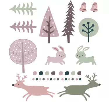 Puut ja eläimet pohjoismaista tyyliä eläinseinätarra - Tenstickers