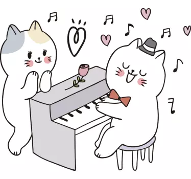 Kissa soittaa pianoa musiikkia seinätarra - Tenstickers