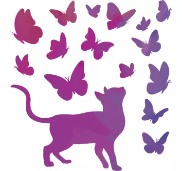 Kissa perhosilla tarra - Tenstickers