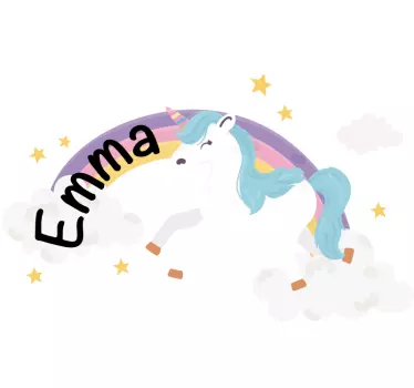 Muokattavissa yksisarvinen sateenkaaren kuva tarra - Tenstickers