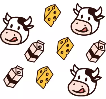 Piirrokset maidonlehmä- ja juustoruoan seinätarrasta - Tenstickers