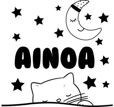 Muokattava nimi kissan ja kuun seinällä - Tenstickers