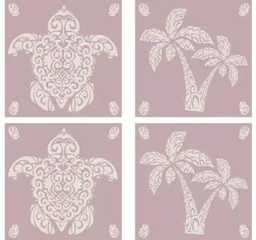 Hawaii kilpikonna ja palmu kuvio laattatarra - Tenstickers