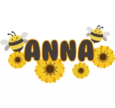 Kukka mehiläinen omalla nimellä kuvitus seinätarra - Tenstickers