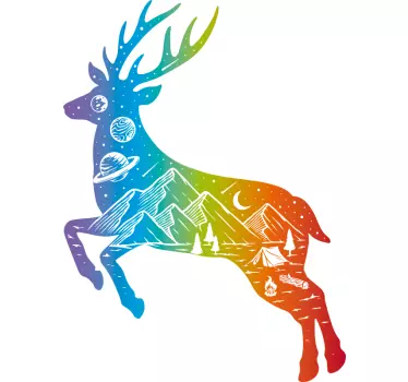 Värikäs hirvi hyppäämässä eläinseinätarra - Tenstickers