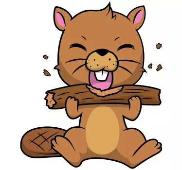 Majava puremassa puuta Villieläintarrat - Tenstickers