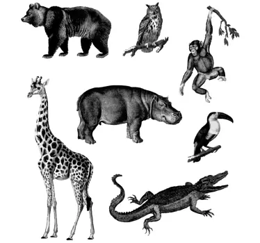 Mustavalkoinen viidakko Villieläintarrat - Tenstickers