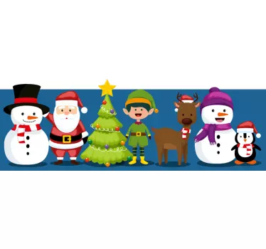 Joulupukki pingviini ja puu joulutarra - Tenstickers