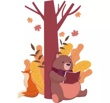 Puu eläinten kanssa kuvitus seinätarra - Tenstickers