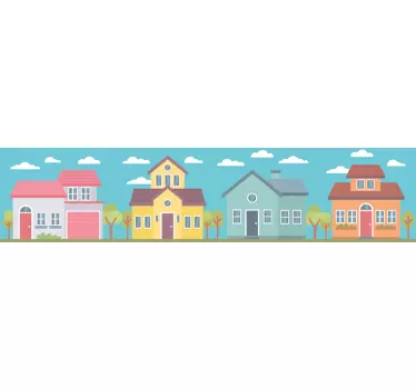 Värikäs talorivi koristereunus tarra - Tenstickers