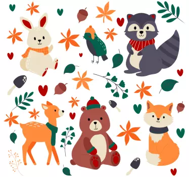Metsäeläimet ja lehdet seinätarra lastenhuone - Tenstickers