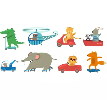 Söpöjä eläimiä ratsastus lelukuljetussarja seinätarra lastenhuone - Tenstickers