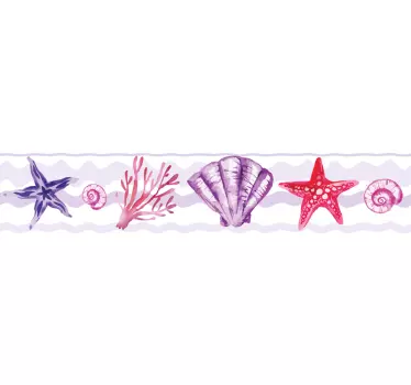 Violetti simpukka ja meritähti koristereunus seinätarra - Tenstickers