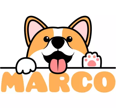 Söpö corgi-koiran tassu nimellä seinätarra lastenhuone - Tenstickers