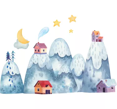 Vuori taloja sinisellä pohjalla luontotarra - Tenstickers