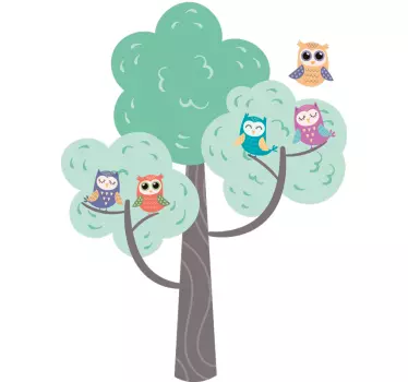 Värikäs puu pöllöt kuvitus seinätarra - Tenstickers